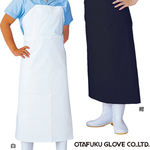 ◎商品名：ワンタッチ前掛け 胸付◎メーカー：おたふく手袋◎品番：6110◎カラー：白、紺◎素材：塩化ビニール（ポリエステル糸入り）◎商品サイズ：約90cm×110cm◎配送方法：通常：宅配便（ゆうパケ