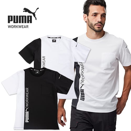 ◎商品名：作業ウェア PUMA 半袖Tシャツ◎メーカー：プーマ ワークウェア(PUMA WORKWEAR)◎品番：PW-3033N◎カラー：13/ホワイト×ブラック、14/ブラック×ホワイト◎サイズ：