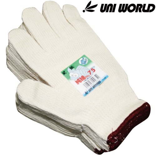 ◎商品名：純綿ゴム入り 鳶鯛 国産軍手 12双×10セット(120双入り) ◎メーカー：ユニワールド◎品番：75◎素材：綿100％◎仕様：1ダースあたり約850g◎配送方法：通常：宅配便（メール便不可