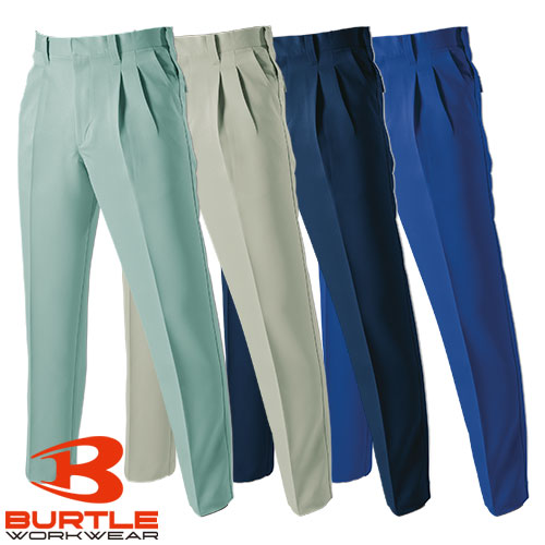 ◎商品名：ツータックパンツ◎メーカー：バートル（BURTLE）◎品番：9003◎カラー：1.アースグリーン、2.シェル、3.ネイビー、42.ロイヤルブルー◎サイズ：70、73、76、79、82、85、
