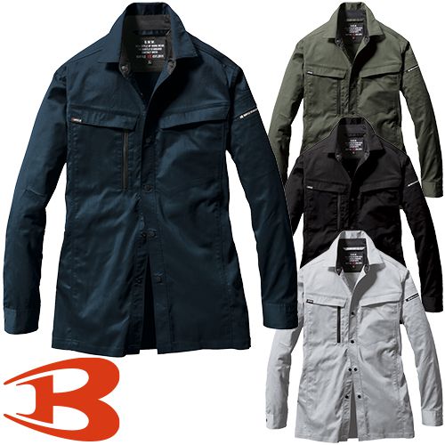 ◎商品名：長袖シャツ◎メーカー：バートル（BURTLE）◎品番：6215◎カラー：3 ネイビー、14 ミルスグリーン、35 ブラック、60 アッシュグレー◎サイズ：S、M、L、LL、3L、4L、5L◎