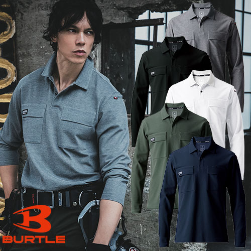 ◎商品名：ヘビーウェイト長袖ポロシャツ◎メーカー：バートル（BURTLE）◎品番：515◎カラー：3 ネイビー、14 ミルスグリーン、29 ホワイト、35 ブラック、52 バーク◎サイズ：S、M、L、