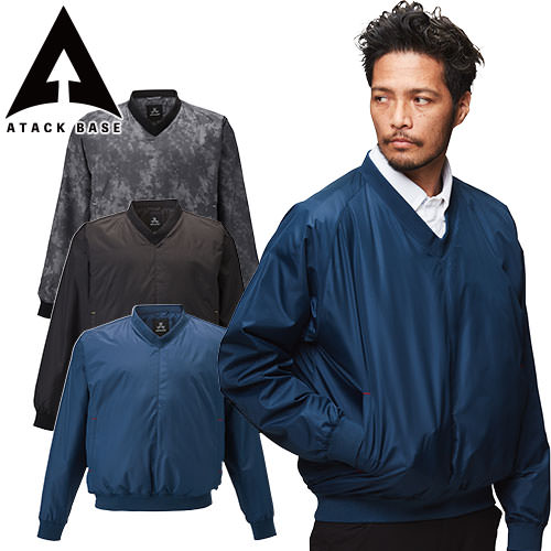 ◎商品名：セミキルトＶ首 ジャケット◎メーカー：アタックベース（ATACK BASE）◎品番：6791◎カラー：02/ネイビー、11/ブラック、62/ペイント◎サイズ：M、L、LL、3L、4L、5L◎