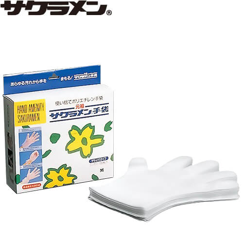 ◎商品名：サクラメン デラックス 白 100枚入◎メーカー：サクラメン◎サイズ：S、M、L◎素材：ポリエチレン◎用途：医療、IC生産、化学実験、介護、食品、給食、印刷など◎厚さ：35ミクロン◎商品サイ