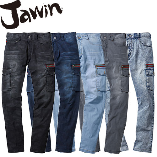 ◎商品名：Jawin 接触冷感ストレッチデニムレディースカーゴパンツ◎メーカー：自重堂◎品番：56902◎カラー：142 ブラックカモフラ、156 インディゴカモフラ、164 クールブルー、170 ク