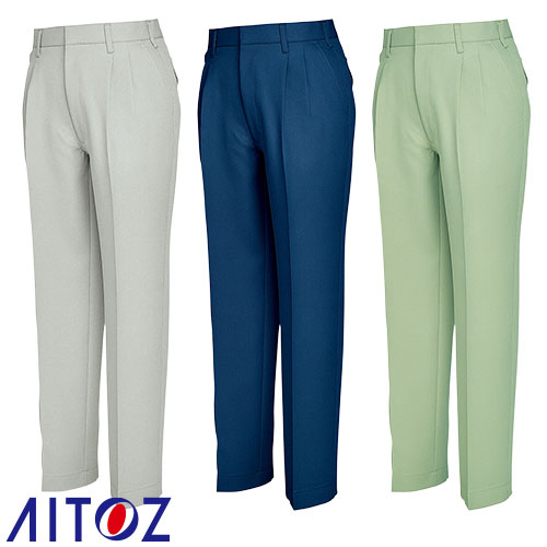 ◎商品名：ワークパンツ（2タック）◎メーカー：アイトス（AITOZ）◎品番：AZ-857◎カラー：003アースグレー、008ネイビー、015グリーン◎サイズ：70、73、76、79、82、85、88、