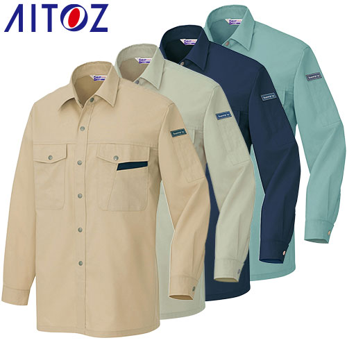 ◎商品名：長袖シャツ（薄地）◎メーカー：アイトス（AITOZ）◎品番：AZ-965◎カラー：002ベージュ、005アースグリーン、008ネイビー、027ターコイズ◎サイズ：SS、S、M、L、LL、3L
