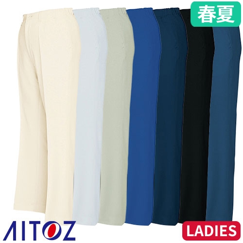 ◎商品名：レディースシャーリングパンツ（1タック）◎メーカー：アイトス（AITOZ）◎品番：AZ-6553◎カラー：002ベージュ、003シルバーグレー、005アースグリーン、006ロイヤルブルー、0