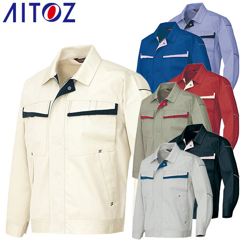 ◎商品名：長袖ブルゾン（配色）◎メーカー：アイトス（AITOZ）◎品番：AZ-6570◎カラー：001アイボリー×ディープネイビー、003Sグレー×Rブルー、005アースグリーン×ワインレッド、006