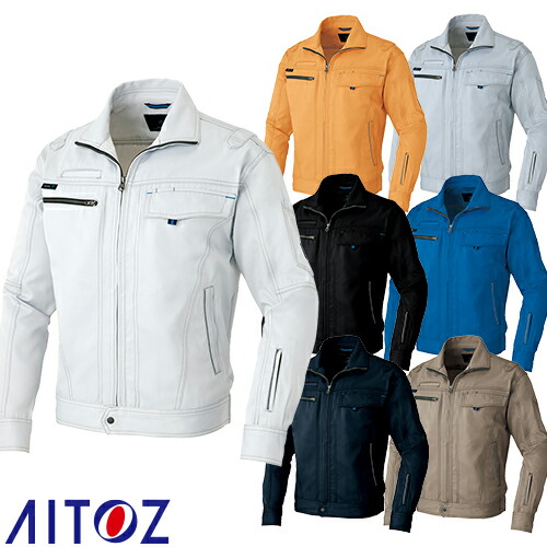 ◎商品名：長袖ブルゾン（男女兼用）◎メーカー：アイトス（AITOZ）◎品番：AZ-60401◎カラー：001ホワイト、004ライトグレー、010ブラック、016ロイヤルブルー、018ディープネイビー、