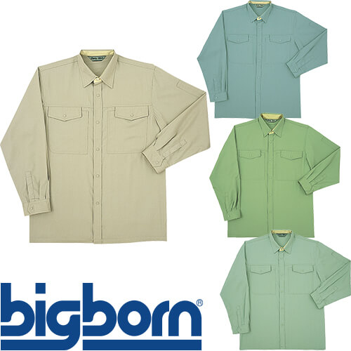 ◎商品名：長袖シャツ◎メーカー：ビッグボーン◎品番：5485◎カラー：13 ベージュ、21 アースグリーン、23 スモークグリーン、61 ミントグリーン◎サイズ：S、M、L、LL、EL、4L、5L◎素