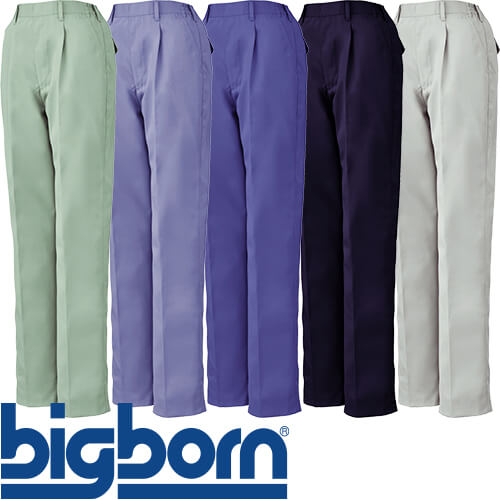 ◎商品名：レディースワンタックパンツ◎メーカー：ビッグボーン◎品番：BM130◎カラー：23 スモークグリーン、51 ライトブルー、53 ブルー、56 ネイビー、61 グレー◎サイズ：S、M、L、LL