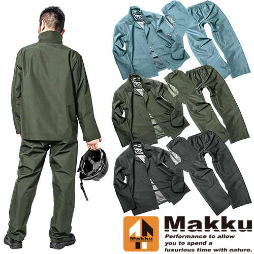 ◎商品名：きどらないレインウェアセットアップ◎メーカー：Makku(マック)◎品番：AS-4700◎カラー：オフブラック、ダークグリーン、ブルーグレー◎サイズ：M、L、LL、EL、4L◎素材：ポリエス