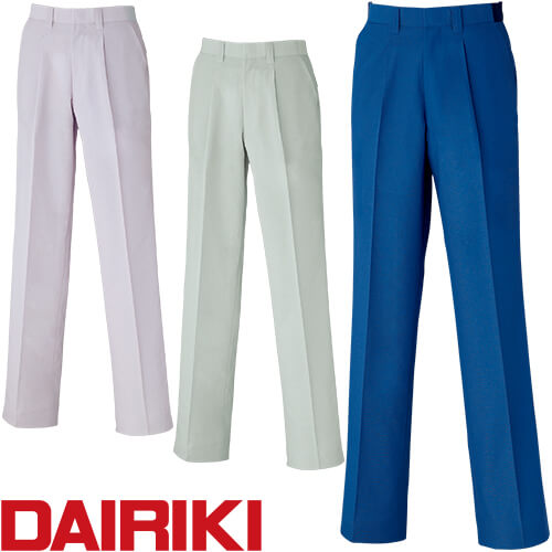 ◎商品名：DAIRIKI ダイリキ スラックス(脇ゴム入り)◎メーカー：大川被服◎品番：59905◎カラー：C/1 ブルー、C/2 ラベンダー、C/3 グレー◎サイズ：70、73、76、79、82、8