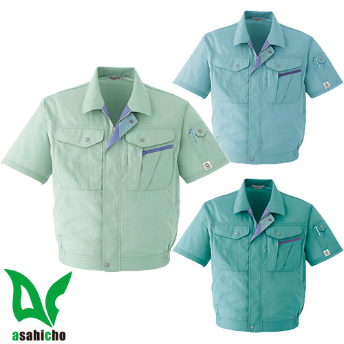 ◎商品名：半袖ブルゾン◎メーカー：Asahicho◎品番：E056◎カラー：4 オリーブ、5 アイスブルー、17 アースミント◎サイズ：S、M、L、LL、3L、4L、5L、6L◎規格：エコマーク◎素材