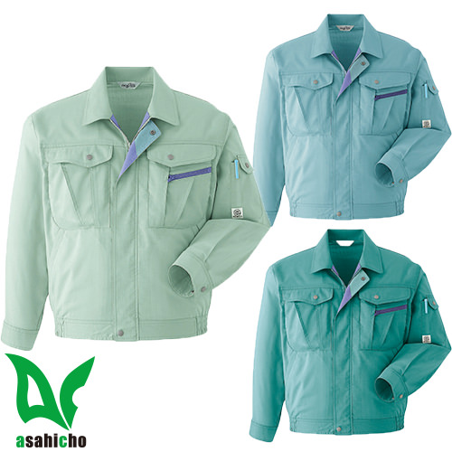 ◎商品名：長袖ブルゾン◎メーカー：Asahicho◎品番：E057◎カラー：4 オリーブ、5 アイスブルー、17 アースミント◎サイズ：S、M、L、LL、3L、4L、5L、6L◎規格：エコマーク◎素材
