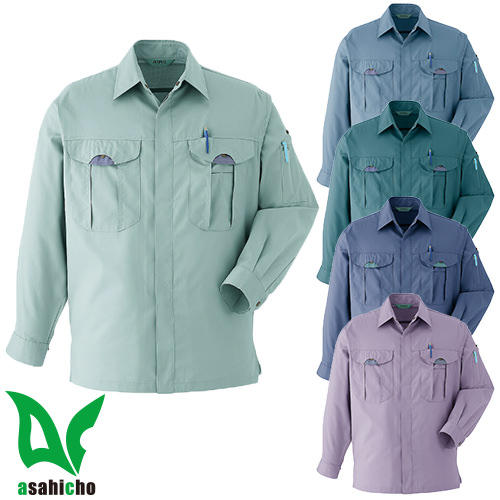 ◎商品名：長袖シャツ◎メーカー：Asahicho◎品番：013◎カラー：4 オリーブ、5 アイスブルー、17 アースミント、19 パープル、22 ライラック◎サイズ：S、M、L、LL、3L、4L、5L