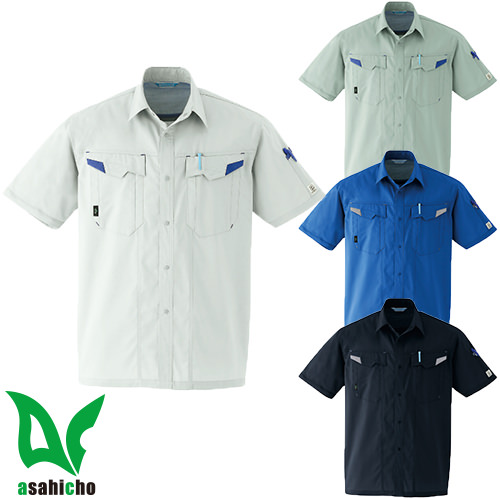 ◎商品名：半袖シャツ◎メーカー：Asahicho◎品番：E7303◎カラー：3 ストーン、4 オリーブ、5 ブルー、7 ダークネイビー◎サイズ：SS、S、M、L、LL、3L、4L、5L、6L◎規格：制