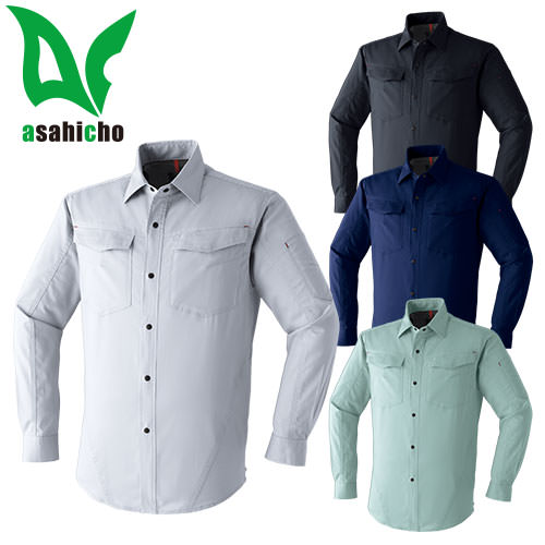 ◎商品名：ストレッチ長袖シャツ◎メーカー：Asahicho◎品番：E8604◎カラー：3 シルバー、4 オリーブ、7 ネイビー、11 チャコール◎サイズ：SS、S、M、L、LL、3L、4L、5L、6L