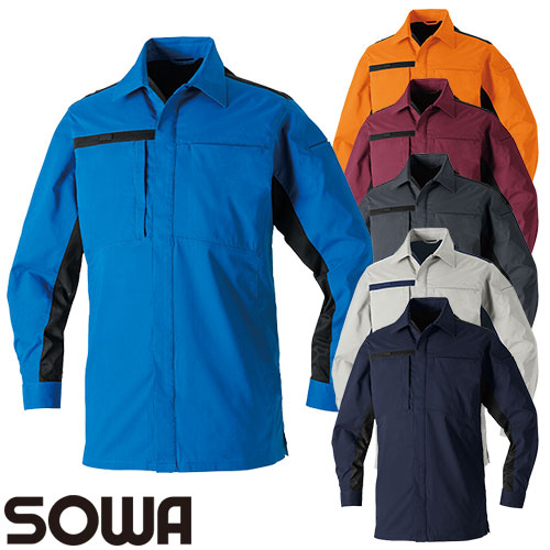 ◎商品名：長袖シャツ◎メーカー：桑和(SOWA)◎品番：9528-02◎カラー：1 ネイビー、22 シルバーグレー、23 チャコールグレー、64 ボルドー、74 オレンジ、203 ロイヤルブルー◎サイ