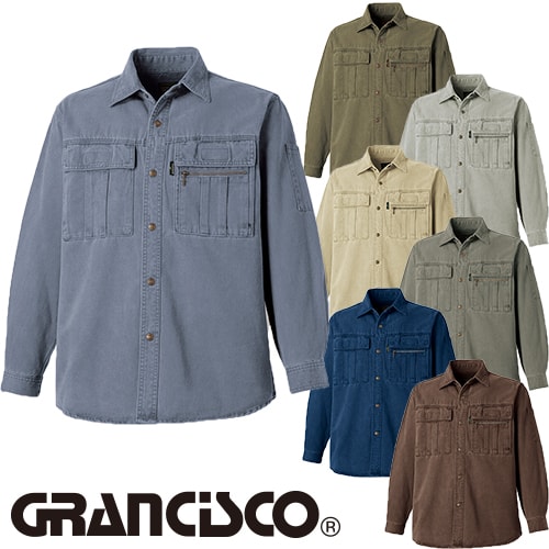 ◎商品名：GRANCISCO グランシスコ 長袖シャツ◎メーカー：タカヤ商事(TAKAYA)◎品番：GC-2002◎カラー：02.ハンターグリーン、03.ストーングレー、04.ベージュ、06.ミスティ