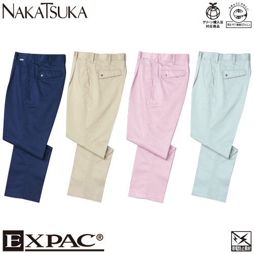 ◎商品名：ワンタックパンツ◎メーカー：中塚被服◎品番：EX110◎カラー：23.コン、38.モスグリーン、85.ラベンダー、92.グレッシュグリーン◎サイズ：70、73、76、79、82、85、88、