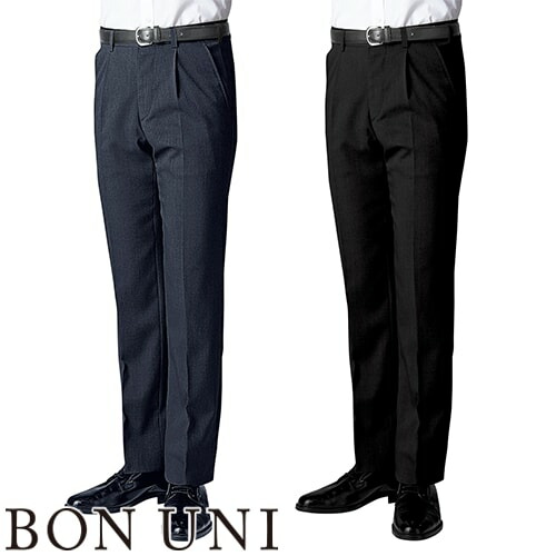 ◎商品名：ワンタックスラックス◎メーカー：ボンユニ(BONUNI)◎品番：12111-95、12111-99◎カラー：95.グレー、99.黒◎サイズ：73、76、79、82、85、88、91、94、9