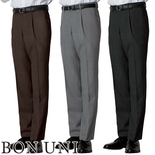 ◎商品名：ワンタックスラックス◎メーカー：ボンユニ(BONUNI)◎品番：12117-79、12117-92、12117-99◎カラー：79.茶、92.グレー、99.黒◎サイズ：70、73、76、79