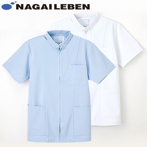 ◎商品名：男子上衣◎メーカー：ナガイレーベン◎品番：HO-1957◎カラー：1.ホワイト、6.ブルー◎サイズ：S、M、L、LL、BL◎商品説明：光の透過性を抑えた高ランダム扁平断面糸（アレニエ）を使用
