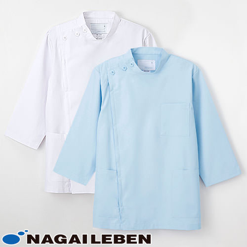 ◎商品名：男子横掛8分袖◎メーカー：ナガイレーベン◎品番：KES-5165◎カラー：1.ホワイト、6.ブルー◎サイズ：S、M、L、LL、BL◎商品説明：再生ポリエステル糸を使用しているためグリーン購入