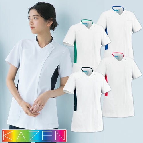 ◎商品名：レディススクラブ◎メーカー：KAZEN(カゼン)◎品番：039-21、039-22、039-23、039-28◎カラー：21 ホワイト×ブルー、22 ホワイト×グリーン、23 ホワイト×ピン