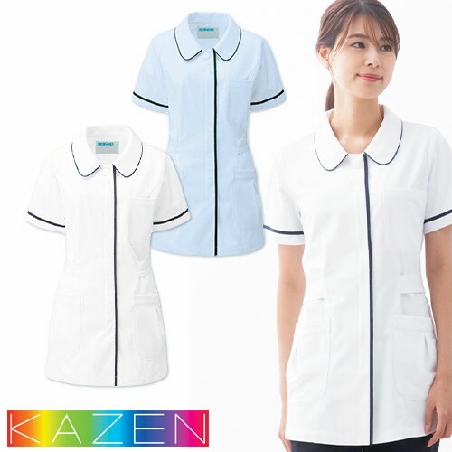 ◎商品名：レディスジャケット半袖◎メーカー：KAZEN(カゼン)◎品番：086-21、086-28◎カラー：21 サックス×ネイビー、28 ホワイト×ネイビー◎サイズ：S、M、L、LL、3L、4L◎商