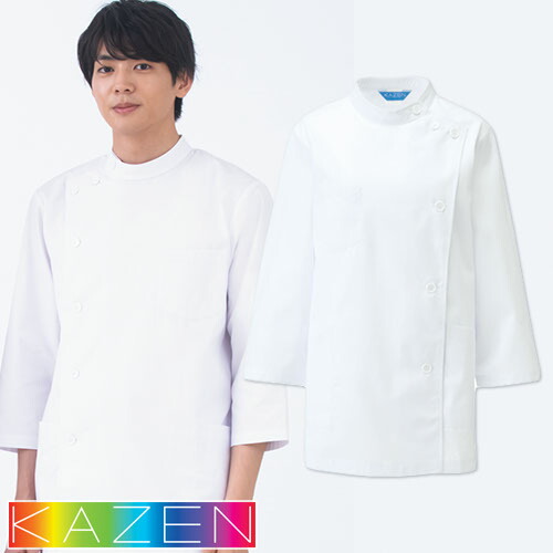 ◎商品名：レディス医務衣七分袖◎メーカー：KAZEN(カゼン)◎品番：361-70◎カラー：70 ホワイト◎サイズ：S、M、L、LL、3L、4L◎素材：織物素材：ポプリンポリエステル65％・綿35％厚