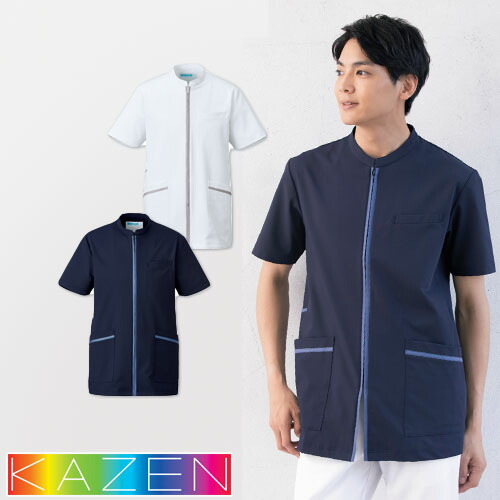 ◎商品名：メンズジャケット半袖◎メーカー：KAZEN(カゼン)◎品番：781-40、781-48◎カラー：40 ホワイト×シルバー、48 ネイビー×スモーキーブルー◎サイズ：S、M、L、LL、3L、4