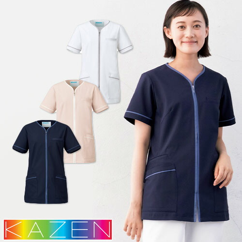 ◎商品名：レディスジャケット半袖◎メーカー：KAZEN(カゼン)◎品番：782-40、782-44、782-48◎カラー：40 ホワイト×シルバー、44 ピンクベージュ×オフホワイト、48 ネイビー×