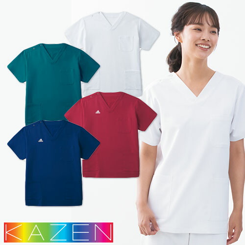 ◎商品名：スクラブ(男女兼用)◎メーカー：KAZEN(カゼン)◎品番：KZN331-10、KZN331-12、KZN331-15、KZN331-18◎カラー：10 ホワイト、12 グリーン、15 ワイ