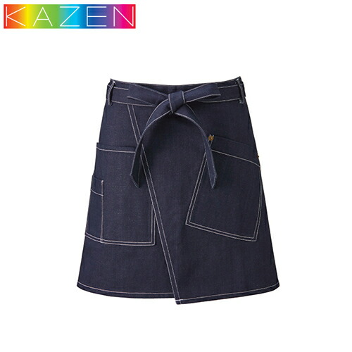 ◎商品名：ショートエプロン◎メーカー：KAZEN(カゼン)◎品番：APK780-98◎カラー：98 インディゴブルー◎サイズ：フリー◎素材：アクアティック（綿100％）◎仕様：両腰にポケット付き、右腰
