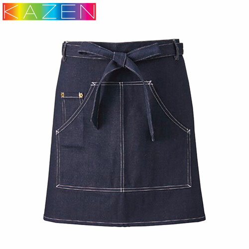 ◎商品名：サロンエプロン◎メーカー：KAZEN(カゼン)◎品番：APK782-98◎カラー：98 インディゴブルー◎サイズ：フリー◎素材：アクアティック（綿100％）◎仕様：中央にポケット付き、右腰に