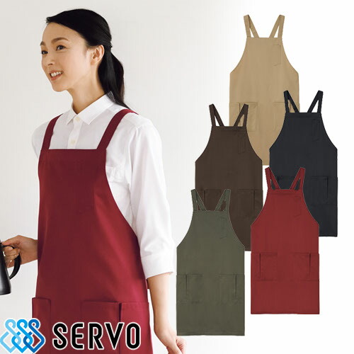 ◎商品名：胸あてエプロン◎メーカー：サーヴォ(Servo)◎品番：SBPU-1925◎カラー：A3 ベージュ、B9 ブラック、C3 ブラウン、E9 ワイン、H3 カーキ◎サイズ：F◎素材：制電ツイル(