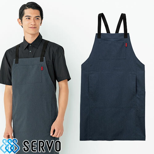 ◎商品名：胸あてエプロン◎メーカー：サーヴォ(Servo)◎品番：SBPU-2004◎カラー：K3 ネイビー◎サイズ：F◎素材：トロピカル・シャンブレー(ポリエステル79%・綿20%・複合繊維[ポリエ