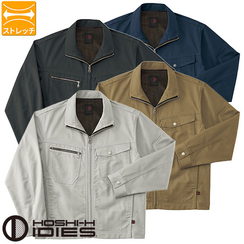 ◎商品名：長袖ジャケット◎品番：155◎カラー：1 ライトグレー、4 オフブラック、5 ライトキャメル、6 ダークネイビー◎サイズ：M、L、LL、3L、4L、5L◎素材：ストレッチツイル（チノクロス）